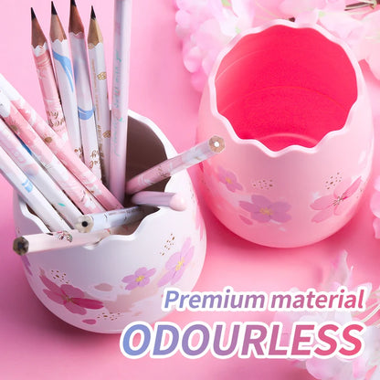 Kawaii Cherry Blossom Egg Pen Holder 🌸✨ | Cute Pink Storage Pencil Case for School & Office Supplies 🖊️🎀