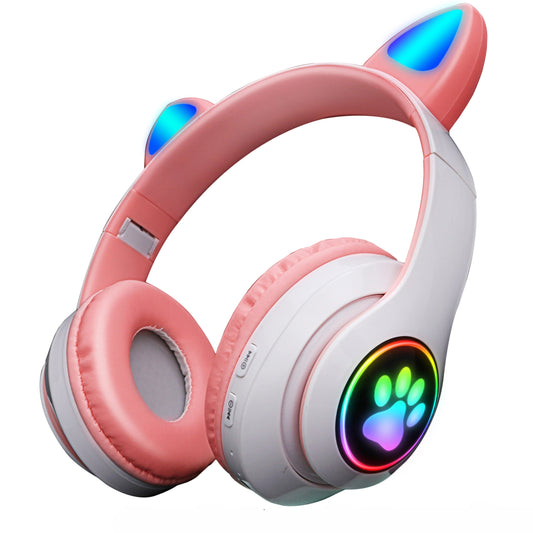 Kawaii Pink Cat Ears Bluetooth Headphones 🎧💕 | Cute Foldable Stereo Earphones with Microphone for Kids & Girls 🎀✨