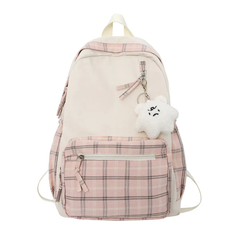 Kawaii Plaid Dream Backpack 🎒✨ | Cute Girl's Travel & School Bag for Stylish Adventures! 🌈💖