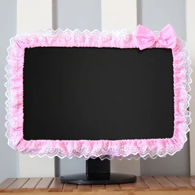 Kawaii Lace Computer Monitor Cover 🎀 | Dustproof & Adorable with Elastic Pen Pocket 💖 | Perfect for Desktop & Laptop 🌸