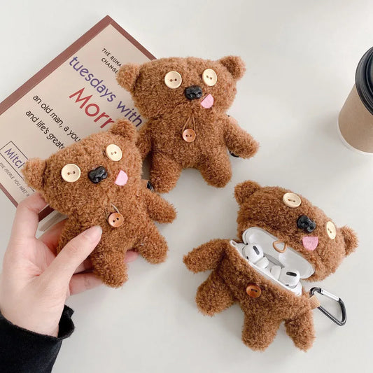 Kawaii 3D Plush Bear Earphone Case 🐻✨ for AirPods 1 2 3 4 Pro2 - Cute & Protective Silicone Cover! 🎧💖