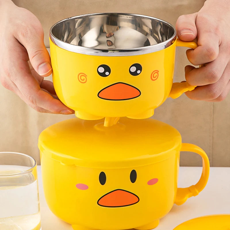 Adorable Kawaii Duck Stainless Steel Ramen Bowl 🍜✨ | Large Capacity Bento Box with Lid for Instant Noodles & More! 🥢💖