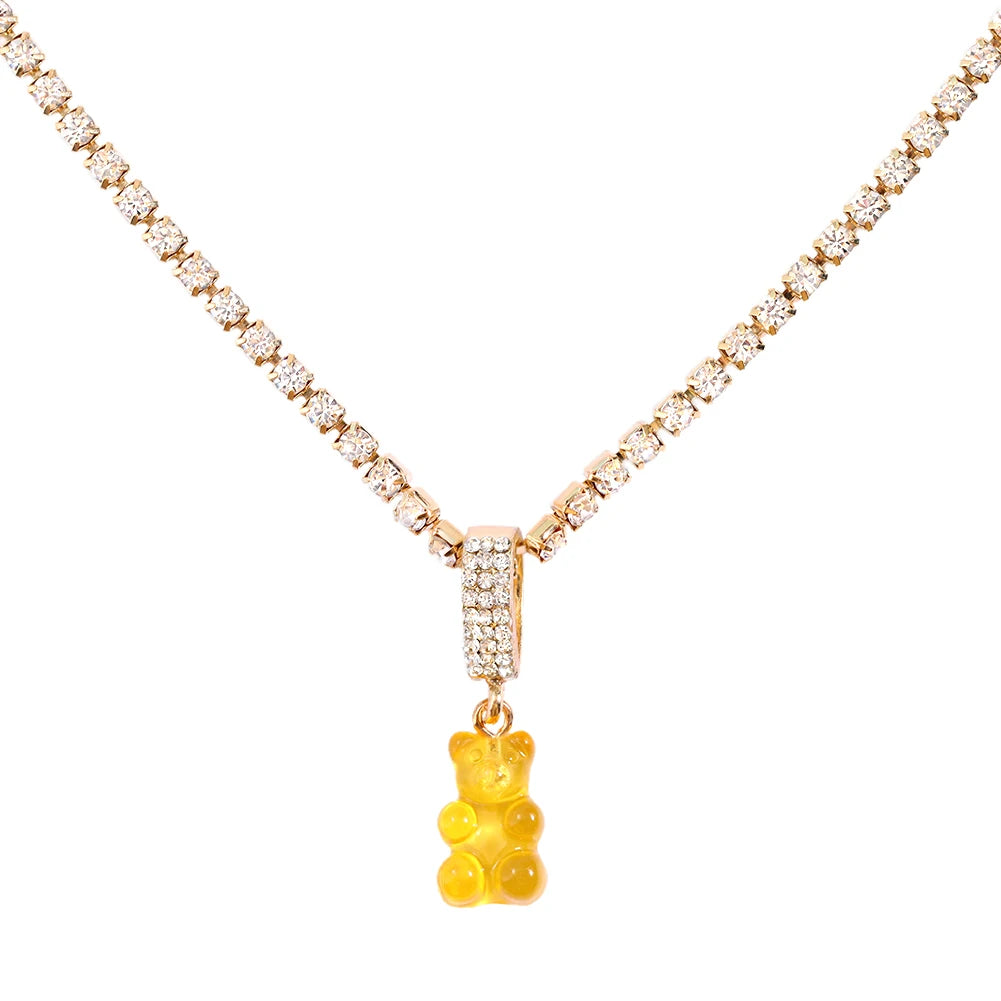 ✨Whimsical Gummy Bear Crystal Choker Necklace 🍬💖 - Adorable Multi-layered Clavicle Chain for Trendy Women!