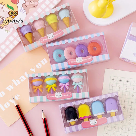 Kawaii Lollipop Ice Cream Erasers 🍭🍦 - Fun Rubber Pencil Erasers for Kids | Adorable Stationery Supplies!