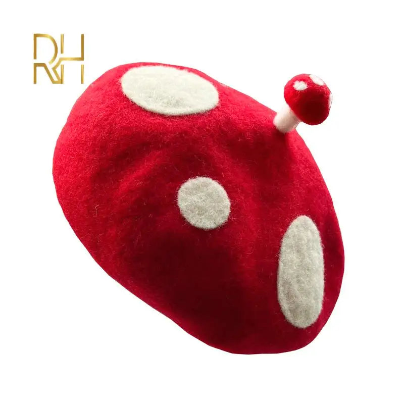 Red Mushroom Beret For Women Handmade Wool Felt Hat Cozy Winter Gift 🍄🎨
