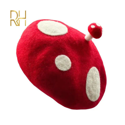 Red Mushroom Beret For Women Handmade Wool Felt Hat Cozy Winter Gift 🍄🎨