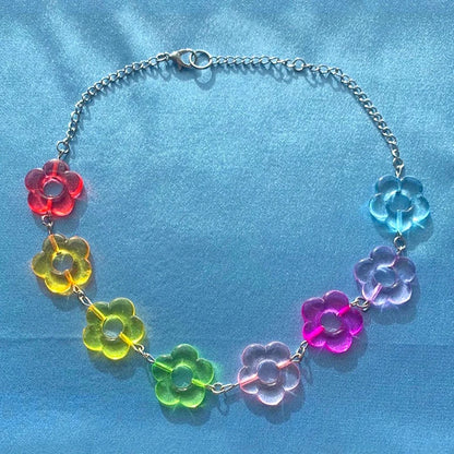 Kawaii Rainbow Flower Choker 🌸✨ - Adorable Y2K Resin Necklace for Playful Styles! 🌈💖