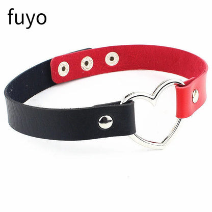 Pink Blue PU Leather Heart Choker Necklace For Women Cute Statement Jewelry 💗🎀