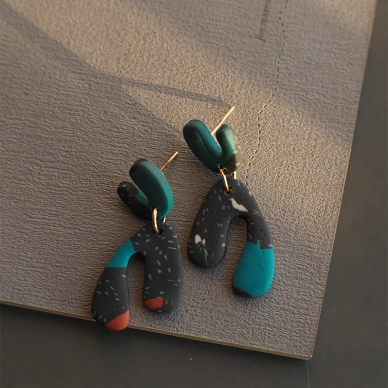 Turquoise Marble Drop Earrings Set Lightweight Polymer Clay Geometric 🎀✨