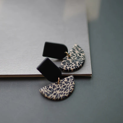 Leopard Pattern Polymer Clay Earrings Set 🐆 Multi Shapes Black White Drops ✨