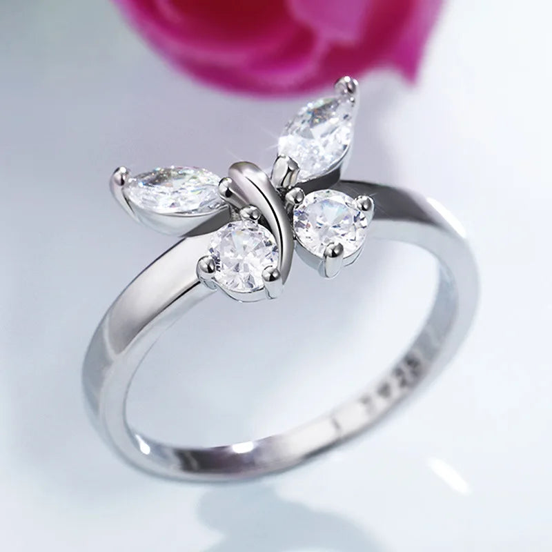 Kawaii 925 Silver Butterfly Ring 🌸✨ | Cute Cubic Zirconia Jewelry for Women & Girls 🦋 | Perfect for Engagements & Parties! 🎉💖
