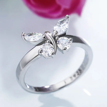 Kawaii 925 Silver Butterfly Ring 🌸✨ | Cute Cubic Zirconia Jewelry for Women & Girls 🦋 | Perfect for Engagements & Parties! 🎉💖