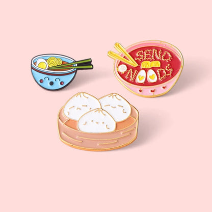 Kawaii Cartoon Ramen Enamel Pin 🍜✨ - Cute Brooch with Bowl & Chopsticks for Denim Shirts & Gifts 🎁💖