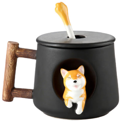 Kawaii 3D Shiba Inu Ceramic Mug 🐶💕 | Adorable Cute Dog Coffee & Tea Cup with Spoon!