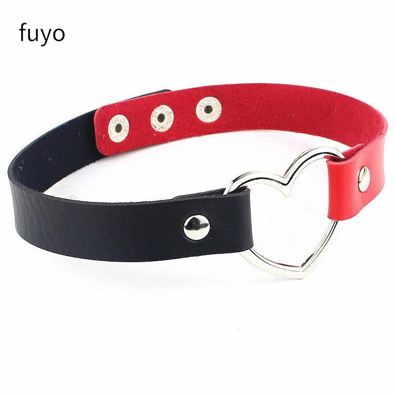 Pink Blue PU Leather Heart Choker Necklace For Women Cute Statement Jewelry 💗🎀