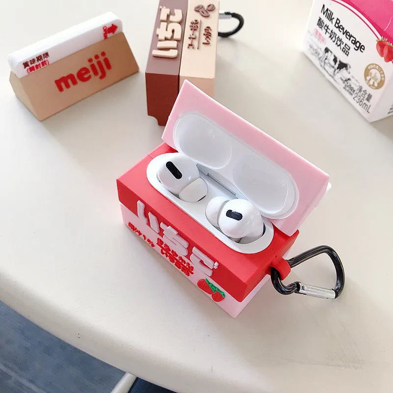 🍓 Cute Strawberry Milk 3D Earphone Cases for AirPods 🎧 | Adorable Silicone Cover for Pro & Earpods! 🥤✨ - Pixie Quill