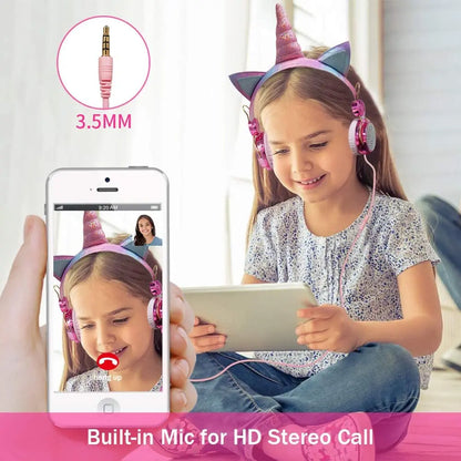 Kawaii Unicorn Pink Headphones 🎀🎶 | Adorable Wired Headset for Girls & Teens with Microphone | Perfect Gift for School & Celebrations! 🌈✨