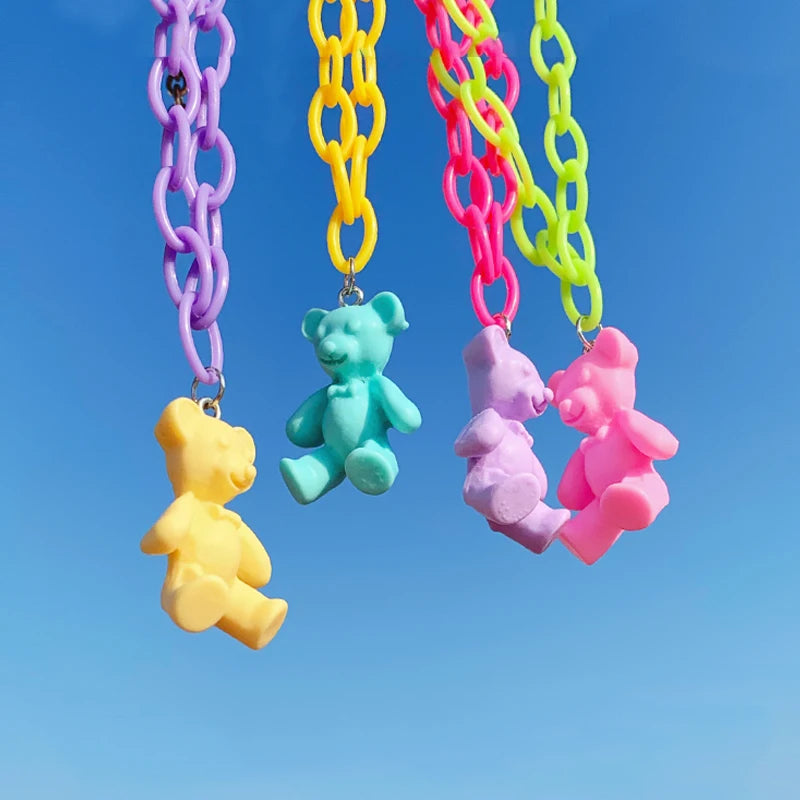 Kawaii Rainbow Bear Pendant Necklace for Women 🌈✨ | DIY Egirl Jewelry | Trendy Y2K Aesthetic Accessories 🎉🐻