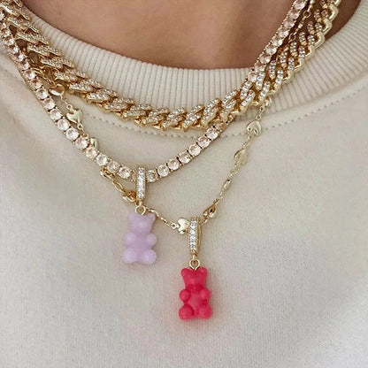✨Whimsical Gummy Bear Crystal Choker Necklace 🍬💖 - Adorable Multi-layered Clavicle Chain for Trendy Women!