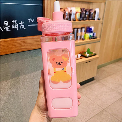 🌈 Kawaii Square Straw Bottle 🥤✨ Cute & Colorful Water Container for Adventures! 🏞️🎉