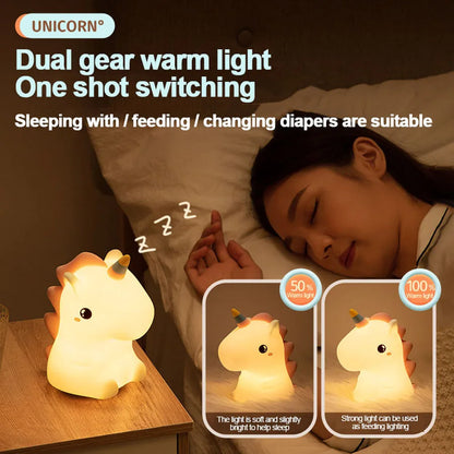 Kawaii Unicorn LED Night Light 🌈✨ - Adorable Touch Lamp for Kids' Rooms 🦄💖 - USB Rechargeable Cartoon Decor & Perfect Gift!
