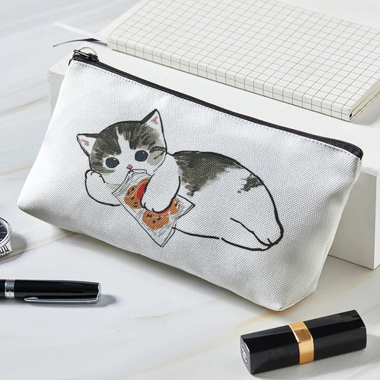 Adorable Kawaii Cat Makeup Bag 🐾✨ - Cute Canvas Cosmetic Organizer for Travel & Toiletries! 👜🌈