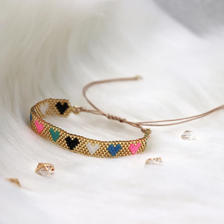 Kawaii Heart Weaving Bracelet 💖✨ | Adjustable Friendship Jewelry with Colorful Zircon 🌈 | Trendy Boho Gift for Women