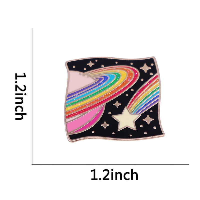 Kawaii Glittery Rainbow Galaxy Enamel Pin 🌈✨ | Cute Planet & Star Brooch for All! 🌌💖