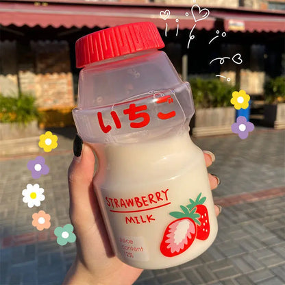 🍉 Cute & Colorful 480ml Frosted Fruit Water Bottle - Adorable Milk Carton Design for Kids! 🍑