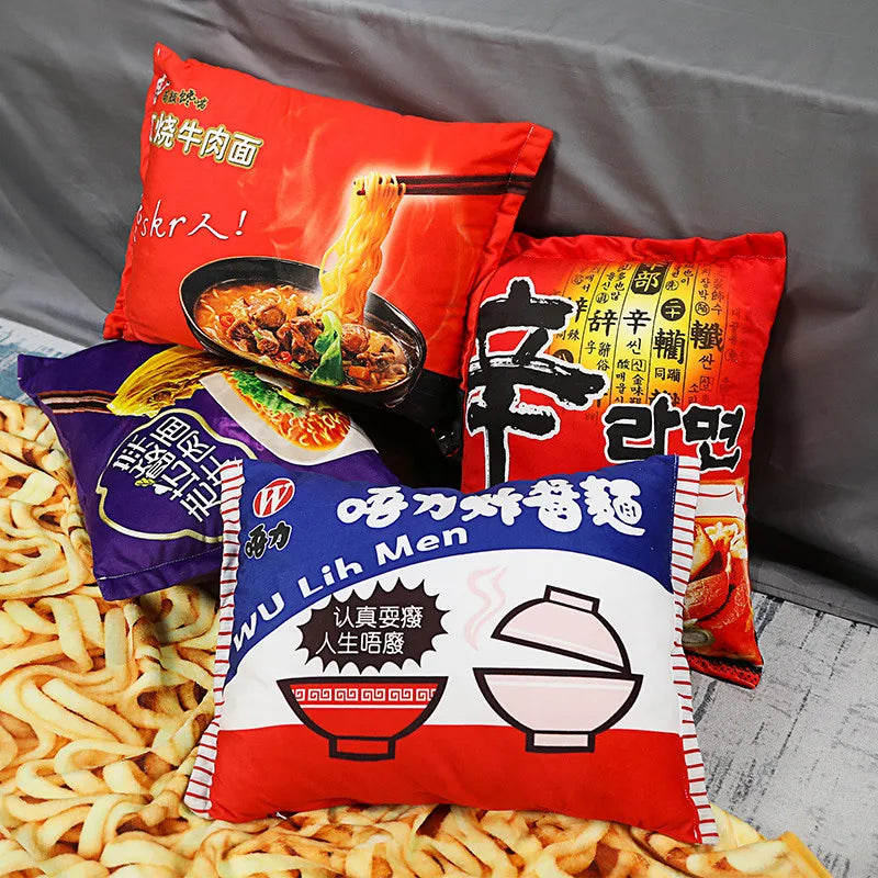 🍜 Plush Ramen Noodle Pillow & Cozy Blanket Set 🌟 3D Food Fun Gift! 🎁 - Pixie Quill