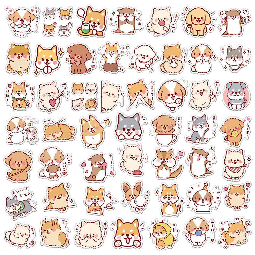 Adorable 50 pcs Kawaii Fluffy Dog Stickers 🐶✨ - Waterproof PVC for Scrapbooking & DIY Journals! 🎨📒 Perfect Gift & Decor!