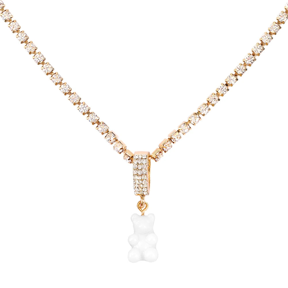 ✨Whimsical Gummy Bear Crystal Choker Necklace 🍬💖 - Adorable Multi-layered Clavicle Chain for Trendy Women!