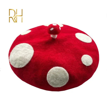 Red Mushroom Beret For Women Handmade Wool Felt Hat Cozy Winter Gift 🍄🎨