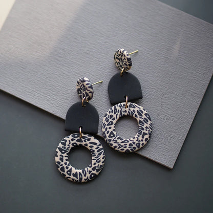 Leopard Pattern Polymer Clay Earrings Set 🐆 Multi Shapes Black White Drops ✨