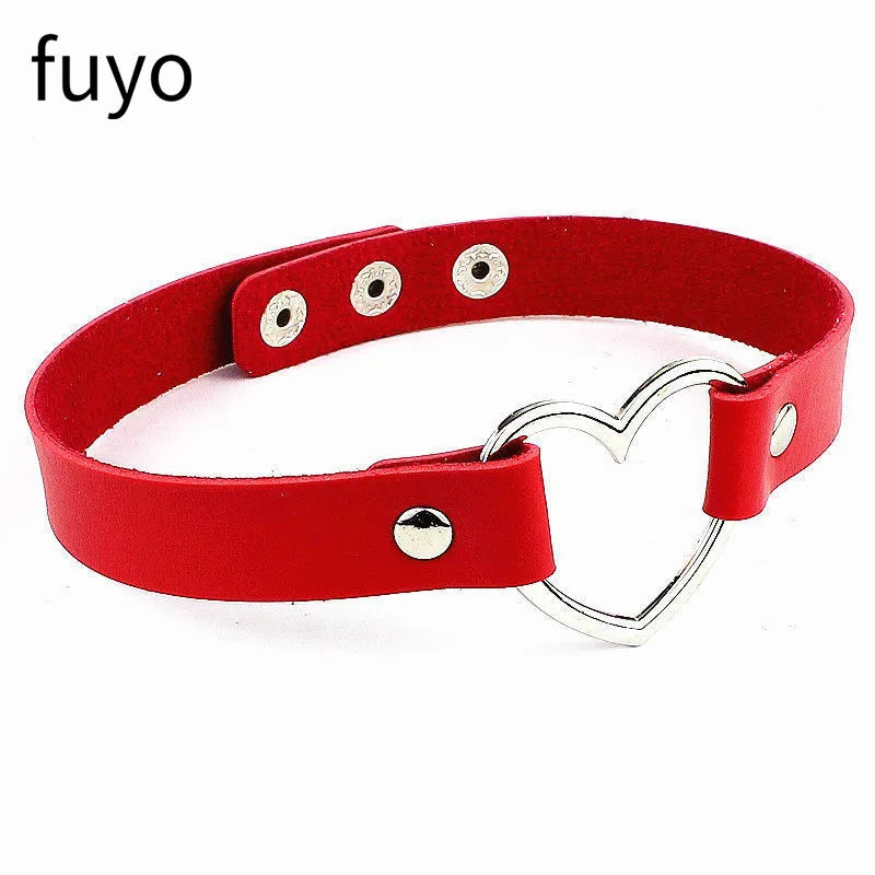 Pink Blue PU Leather Heart Choker Necklace For Women Cute Statement Jewelry 💗🎀