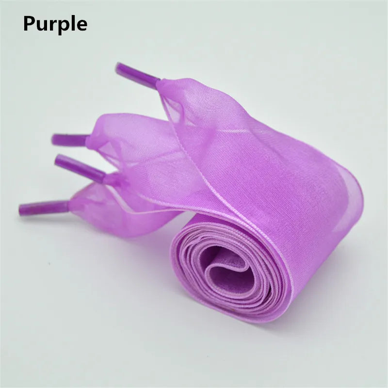 Wide 4cm Transparent Chiffon Silk Flat Shoelaces With Big Bow 👟🎀
