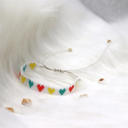 Kawaii Heart Weaving Bracelet 💖✨ | Adjustable Friendship Jewelry with Colorful Zircon 🌈 | Trendy Boho Gift for Women