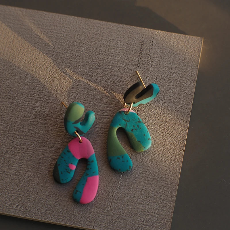 Turquoise Marble Drop Earrings Set Lightweight Polymer Clay Geometric 🎀✨