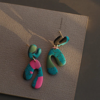 Turquoise Marble Drop Earrings Set Lightweight Polymer Clay Geometric 🎀✨