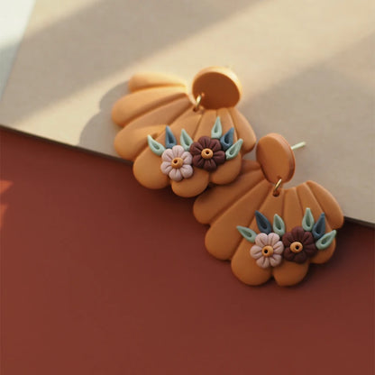 Shell Shape Multicolor Flower Pendant Chunky Polymer Clay Earrings For Women 💖🌸