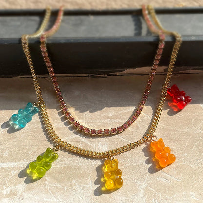 ✨Whimsical Gummy Bear Crystal Choker Necklace 🍬💖 - Adorable Multi-layered Clavicle Chain for Trendy Women!