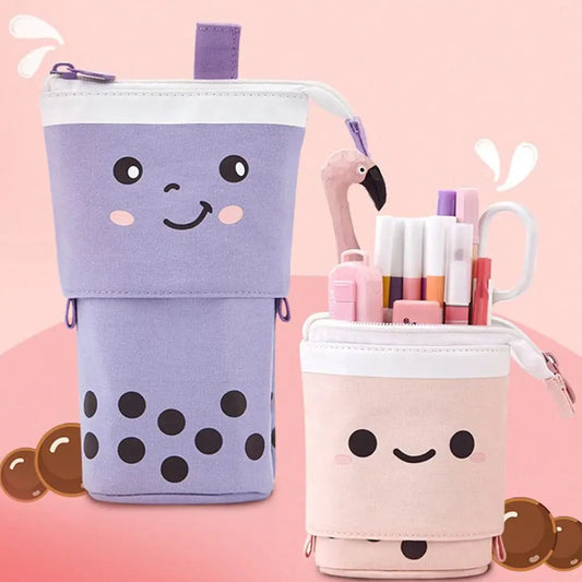 Kawaii Boba Milk Tea Pencil Case 🥤✨ | Cute Retractable Pen Holder & Stationery Organizer for Kids 🎨🌈