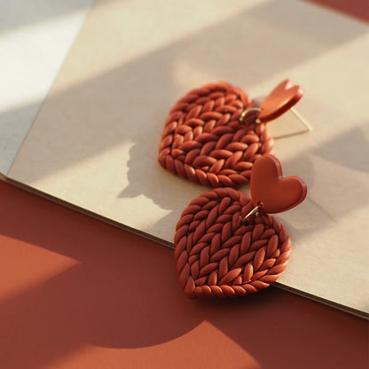 Heart Pattern Braided Polymer Clay Earrings Set 💖 Cute Dangle Jewelry For Women