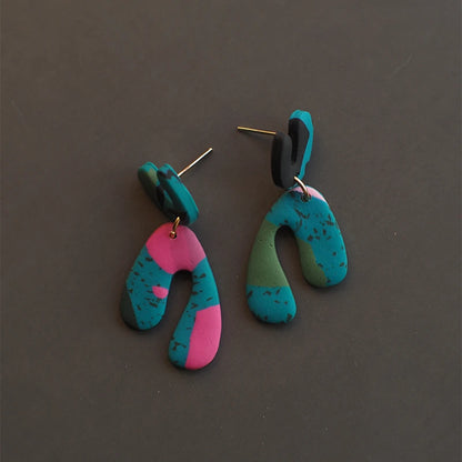 Turquoise Marble Drop Earrings Set Lightweight Polymer Clay Geometric 🎀✨
