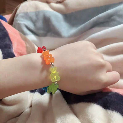 Kawaii Rainbow Candy Bear Bracelet 🍬🌈 - Colorful Hip Hop Jelly Accessory for Girls!