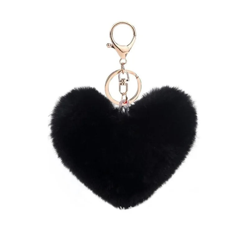 Kawaii Love Heart Pom Pom Keychain 💖✨ Fluffy Pompom Keyring for Girls - Adorable Bag Charm! 👜🎀