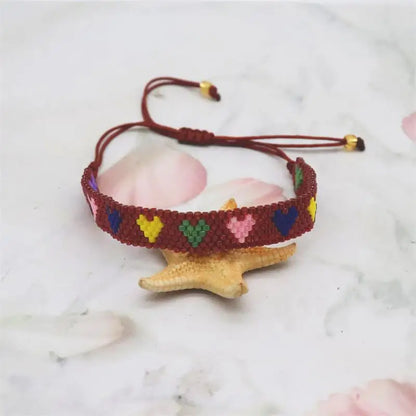 Kawaii Heart Weaving Bracelet 💖✨ | Adjustable Friendship Jewelry with Colorful Zircon 🌈 | Trendy Boho Gift for Women