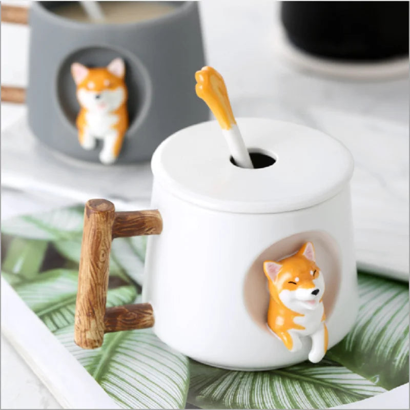 Kawaii 3D Shiba Inu Ceramic Mug 🐶💕 | Adorable Cute Dog Coffee & Tea Cup with Spoon!