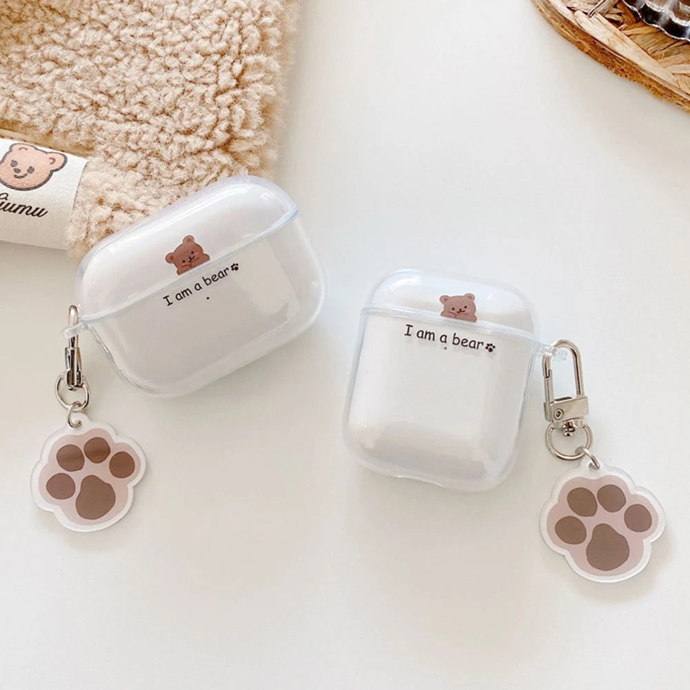 ✨ Cute Bear AirPods Case 🐻 - Soft Silicone Cover with Keychain for All Models! 🎧💖 - Pixie Quill