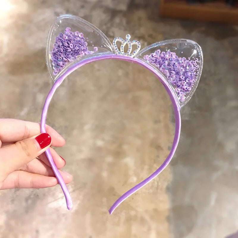 Kawaii Sparkling Cat Ears Hairband 🎀✨ - Adorable Sequin Headband for Girls | Cute Princess Hair Accessories 🐱💖